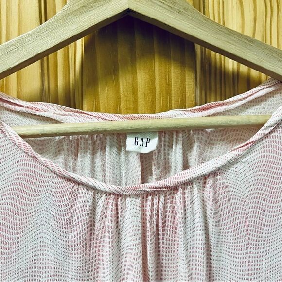 Gap pink white curved hem ruffle scoopneck long sleeve oversized shirt top S - Picture 3 of 7